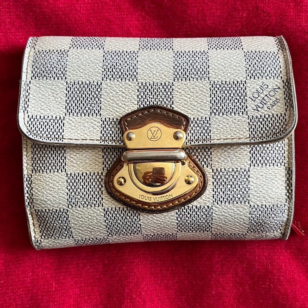 Louis Vuitton Damier Azur Eugenie Wallet Trifold Push Lock Beige N60027
